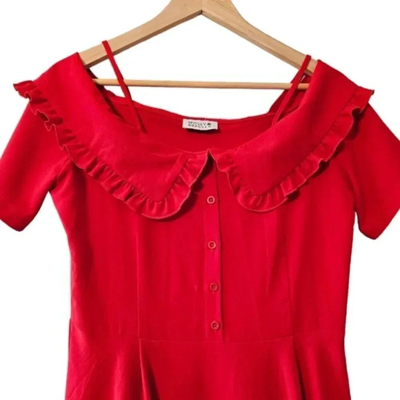 Molly Bracken Off The Shoulder Midi Red Dress Size Medium. - Picture 4 of 13